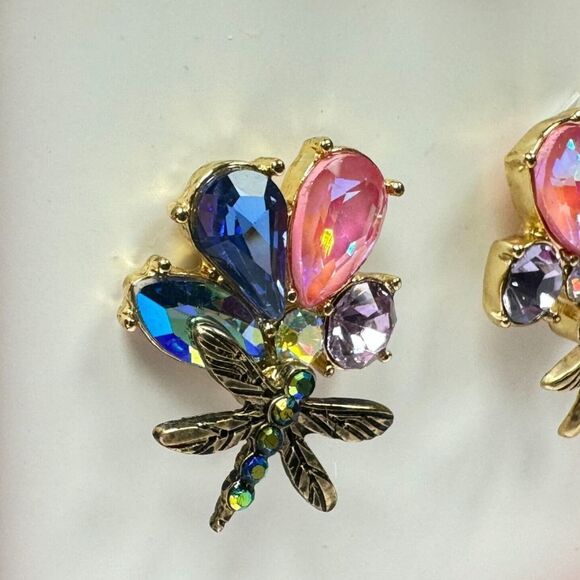BETSEY JOHNSON Dragonfly Earrings "Buggin Out" Studs Rhinestones w/Gift Box NEW - Picture 4 of 6